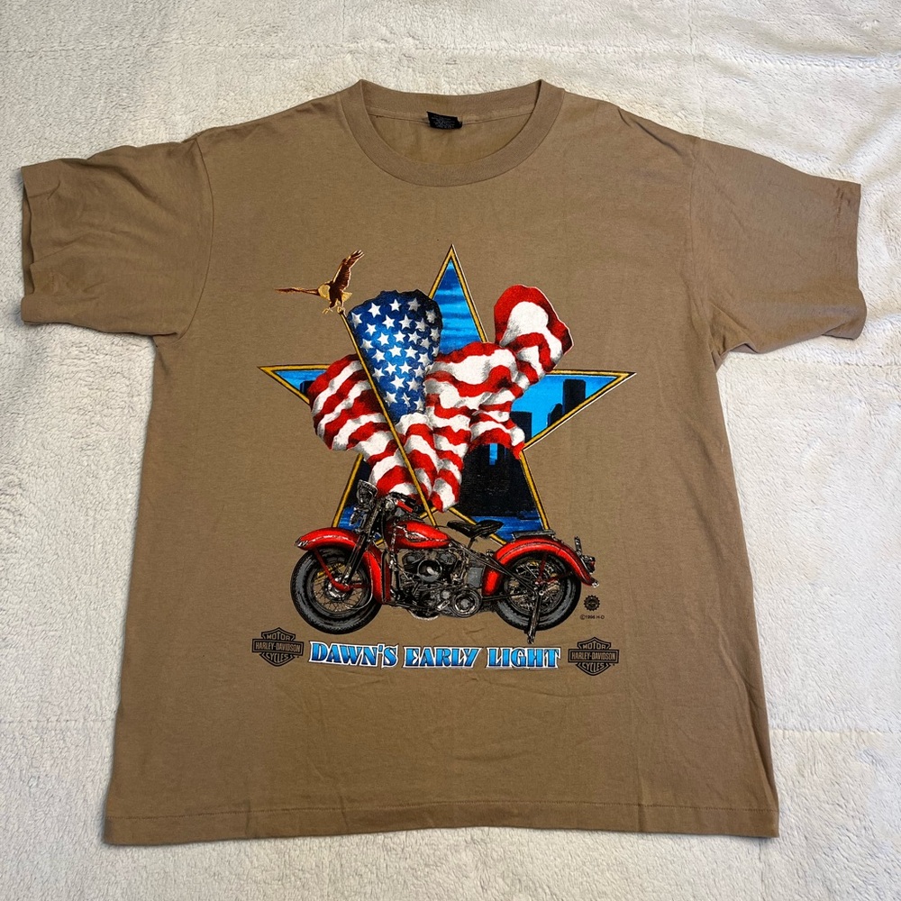 Vintage 90s Harley Davidson Dawns Early Night USA Double Sided T Shirt Mens L
